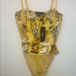 Lulu's Beige Floral Embroidered Bodysuit